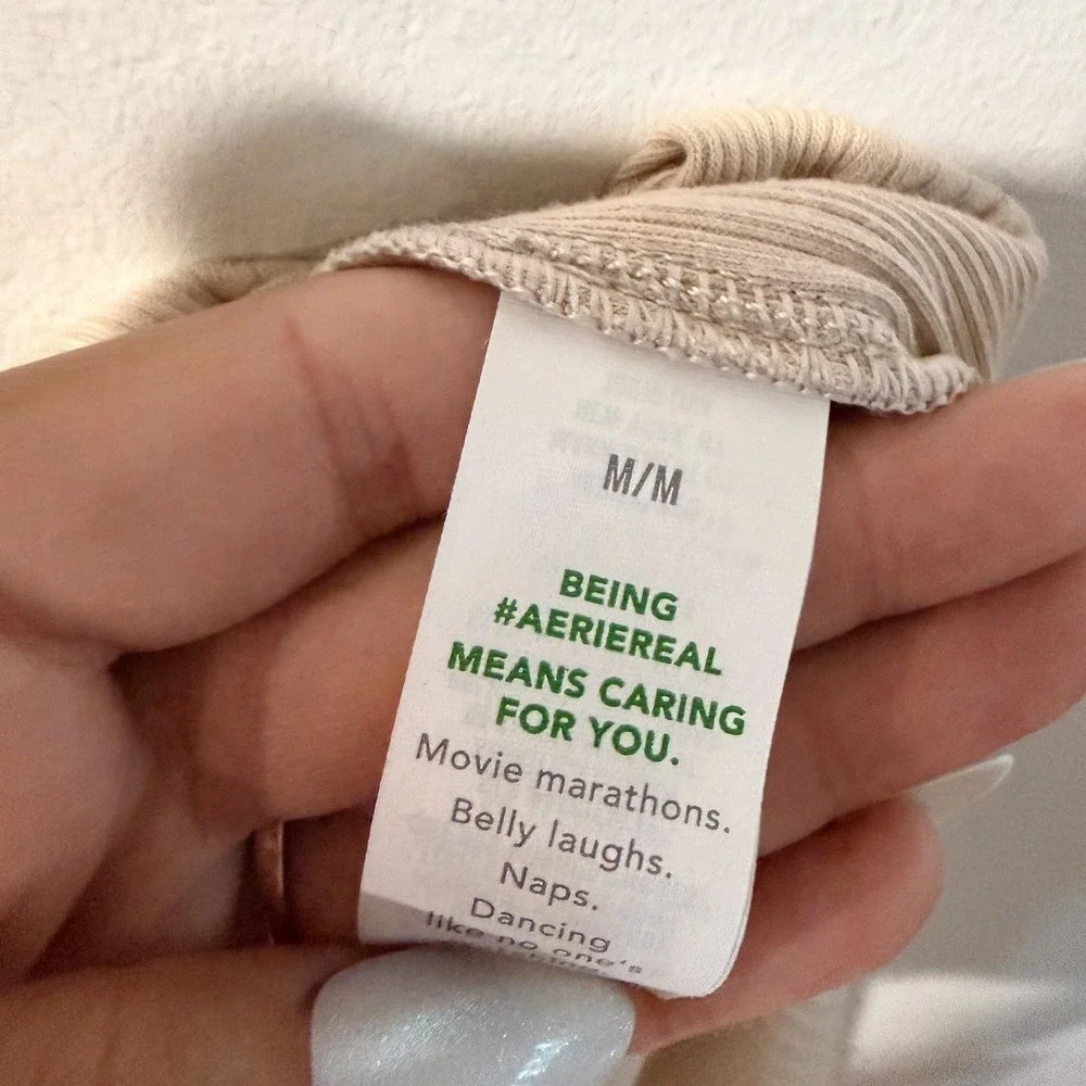 Aerie Summer Beige ribbed one shoulder Dress Bodycon Size M